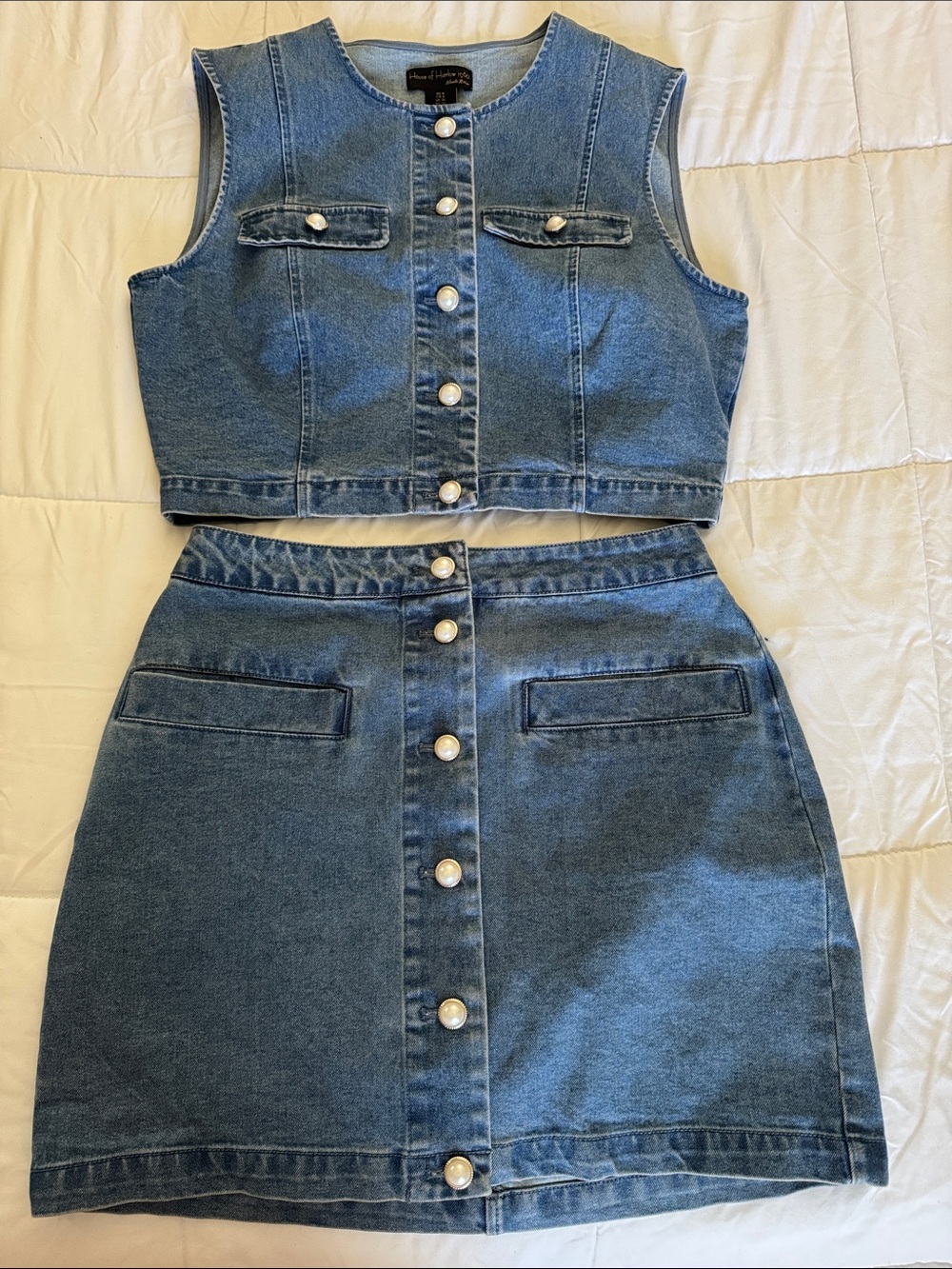 House of Harlow 1960 Nicole Richie Light Blue Denim Top and Skirt Set Size 6